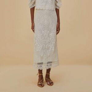 NWT FARM RIO Guipire White Crochet Lace Midi Skirt
